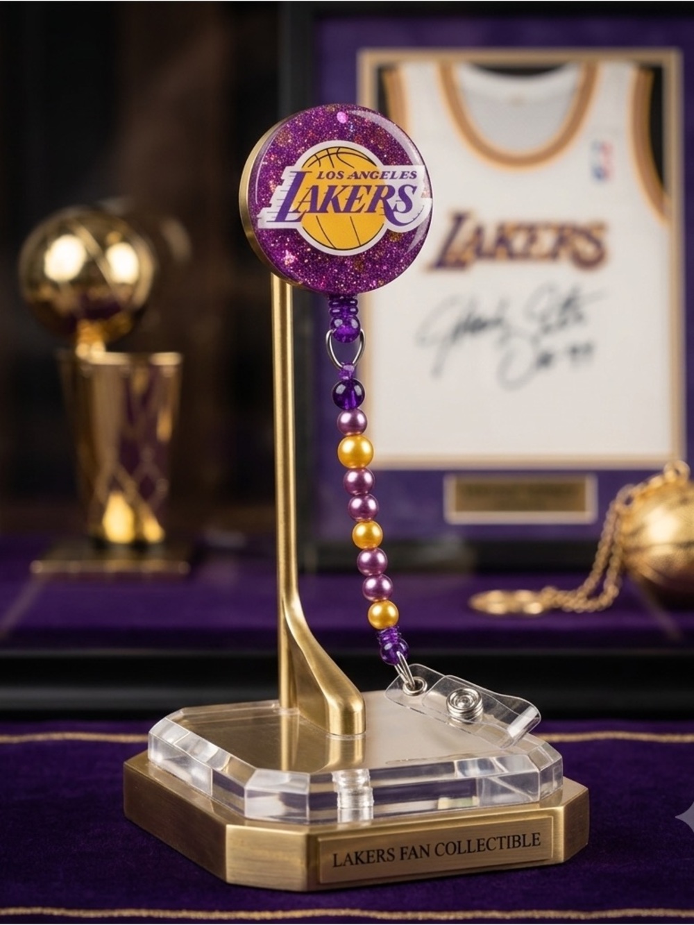 Los Angeles Lakers Beaded Badge Reel — Purple and Gold